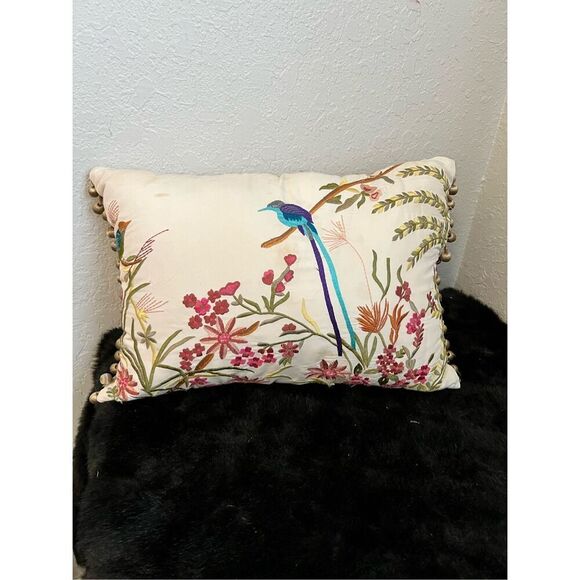 Pier 1 Imports Birds Flowers Embroidered pillow - Picture 1 of 6